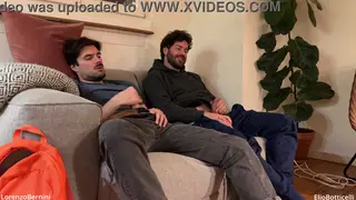Hairy Bear and Student Share Handjobs in Living Room