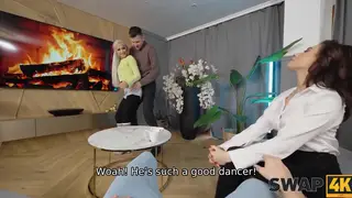 Latina Pair Takes Turns With a Stranger Under Watchful Eyes