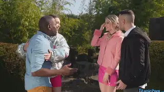 Blonde European Teen Rides Partner in Interracial Doggystyle