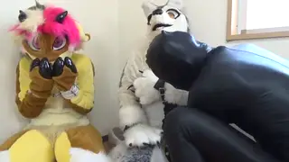 Asian Cosplay Friends Share Toys in Spandex Parody