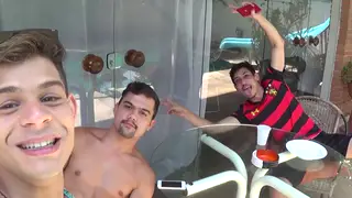 Slim Latino Teens Connect in Backstage Encounter