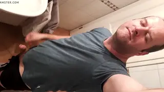 Mature European Husband Climaxes in Bathroom