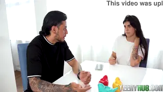 Petite Neighbor Surprises with Holiday Shower Blowjob