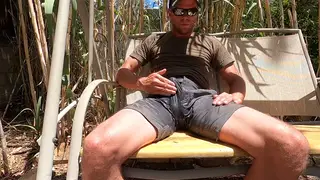 Muscular Guy Pisses and Strokes to Cumshot in Outdoor Shower