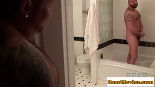 Hairy Bear Takes His Cub Doggystyle in Bathroom POV