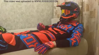 Motocross Biker Strokes Hard in Full Gear