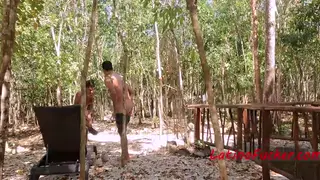 Latino Twinks Suck and Fuck Bareback Outdoors