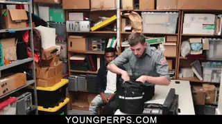 Interracial Backroom Encounter Ends in Hard Doggystyle and Cumshot