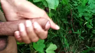 Indian Guy Jerks Uncut Cock Outdoors to Cumshot