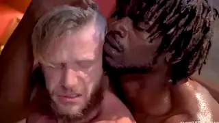 Interracial Muscle Studs Go Bareback in a Motel Room