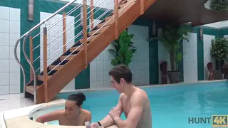 Teen Cheats Poolside While Husband Watches in POV