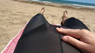 Latino Teen Cums in Shorts on Public Beach POV