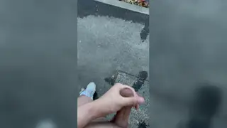 Chubby Bear Strokes Uncut Cock Outdoors Until Caught