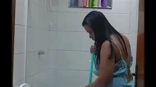 Mature Latina Cleans Bathroom Then Services Cock