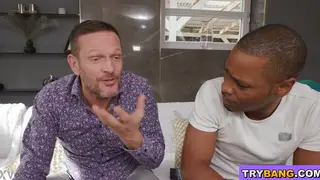 Petite Stepdaughter Handles Two Men in Interracial Orgy