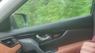 Muscular Daddy Strokes Big Cock in Car POV