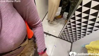 Blonde Girlfriend Sucks Cock in Changing Booth