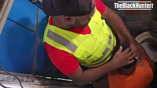 Latin Bear Barebacks Black Coworker in Bathroom