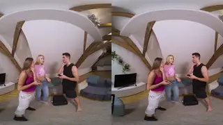 Blonde and Brunette Europeans Share a Guy on the Couch