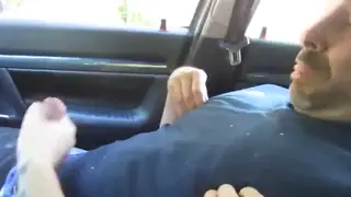 Guy Strokes His Cock to a Huge Finish in a Car