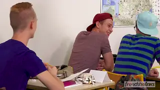 Mature Hunks and Twinks Share Group Sex at School Desks