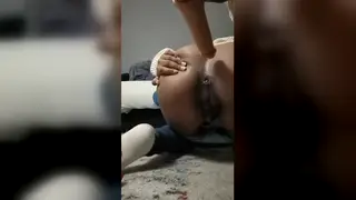 Curvy Ebony Student Stretches Her Ass With a Plug Outdoors