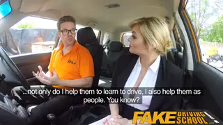 Blonde Examiner Takes Control in Classroom POV