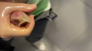 European Guy Strokes to Cumshot in Public Restroom