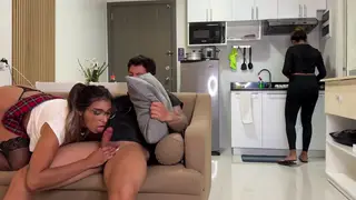 Curvy Woman Rides Her Partner While Stepmom Rests Nearby