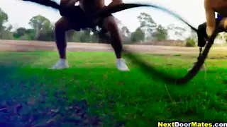 Muscular Jock Bareback Fucks Amputee in Gym Setting