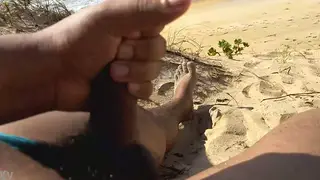 Hairy Latino Enjoys Beach Blowjob and Outdoor Handjob Finish