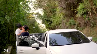 Tattooed Teen Takes Bareback Cock Outdoors in Car