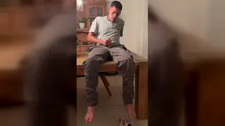 European Teen Jerks Uncut Cock and Cums on Feet
