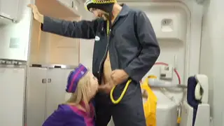 Uniformed Attendant Teases and Strokes in Cabin