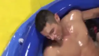 Oiled Muscle Hunks Wrestle and Suck in the Gym