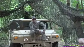 Military Trio Moves From Kitchen to Bathroom for Outdoor Group Sex