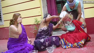 Indian MILF Trio Serves an Older Man in a Holiday Threesome