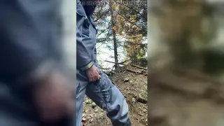 European Guy Pisses Outdoors in Overalls