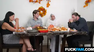 Petite Hijabi Teases Her Pussy With a Vibrator at Dinner