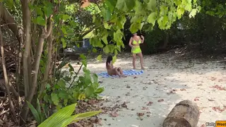 European Babes Share Facial on Public Beach