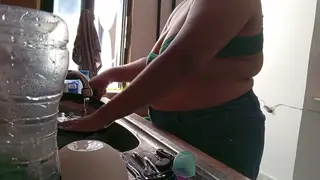 Curvy Mother-in-Law Flashes Big Tits in Kitchen