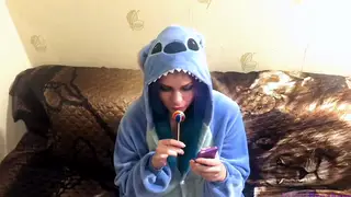Emo Girlfriend Swallows Deep in Stitch Cosplay POV