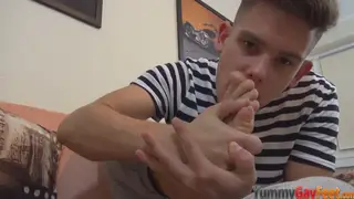 Solo Guy Strokes Hard and Cums on His Feet