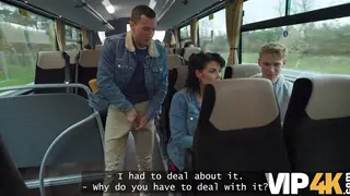 Busty European Milf Rides Stranger on Bus With Husband Nearby