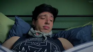 Muscular Twink Endures Bondage Toy Play and Handjob Finish