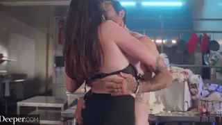 Busty Hairy Brunette Deepthroats and Rides in Standing Doggystyle