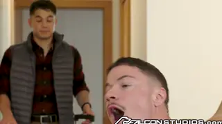 Muscular Studs Bareback Doggystyle in Hotel Room