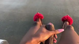 Trans Babe Strokes Uncut Cock Outdoors to Cumshot