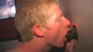 Blonde Twink Services Two Strangers at Outdoor Gloryhole