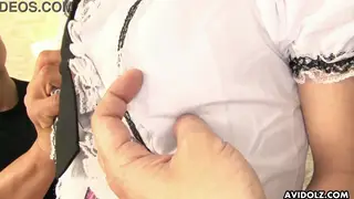 Petite Japanese Brunette Handles Two Cocks in Uncensored Threesome